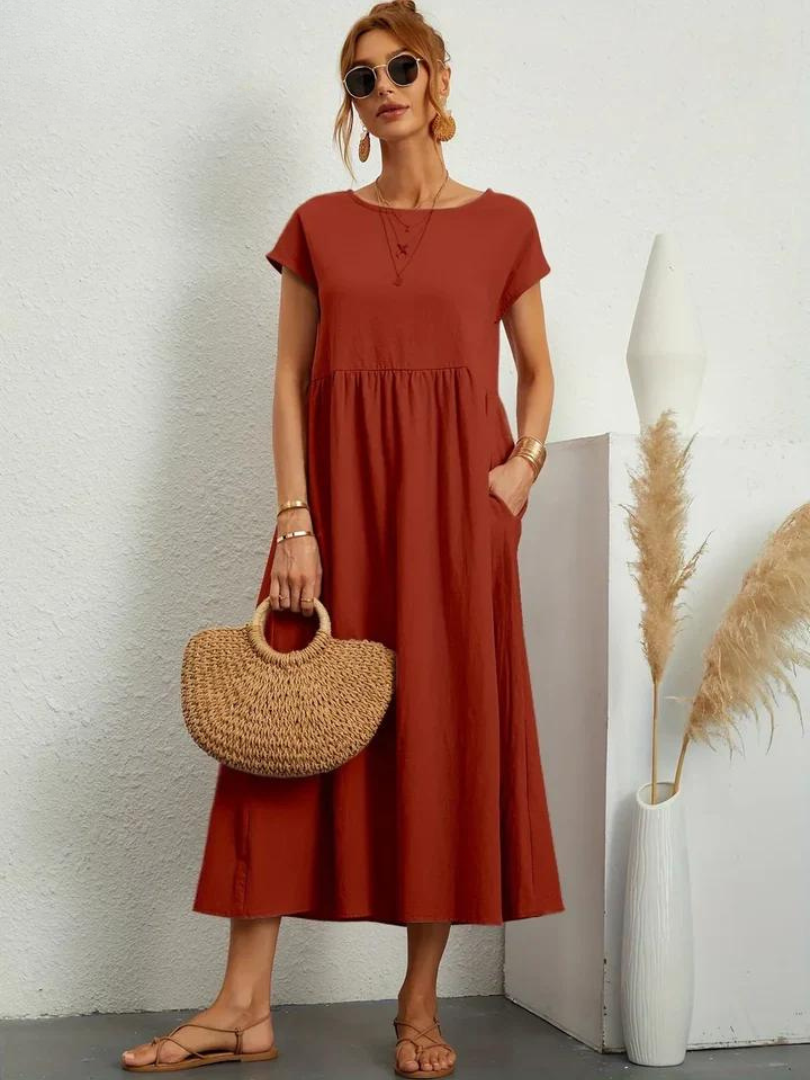 Ruby™ | Vestido elegante y esencial de algodón y lino