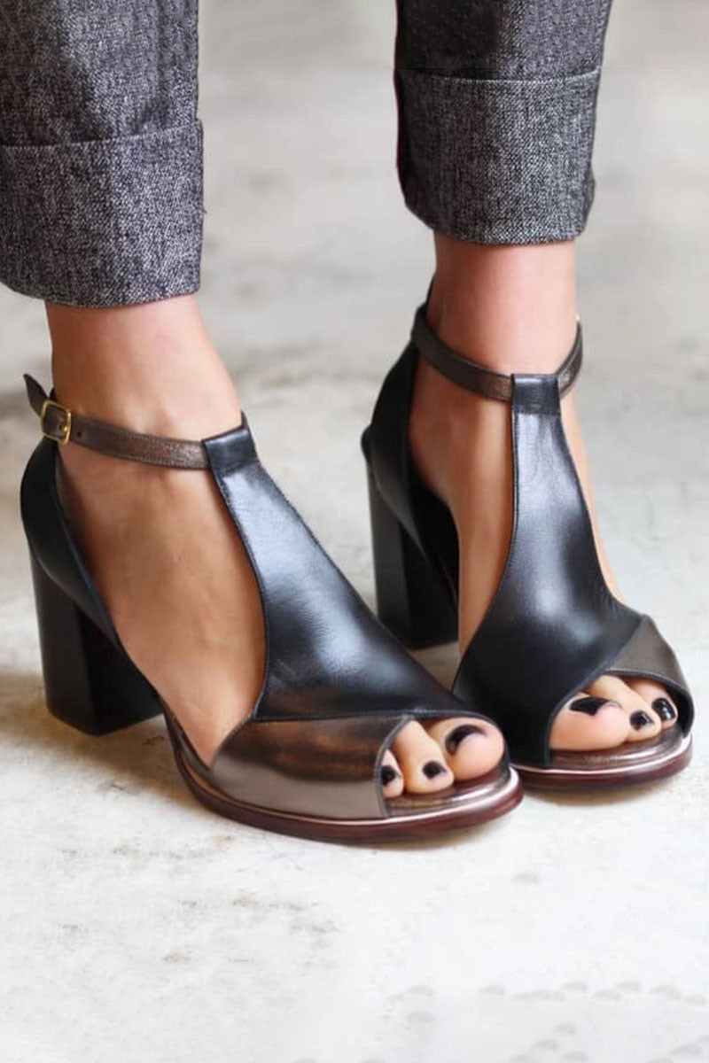 Nadaria | Tacones peep toe con patchwork negro