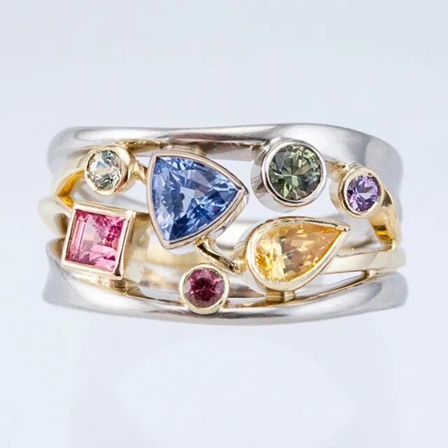 Anillo vintage de circonitas coloridas