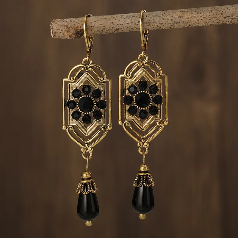Charm - Pendientes vintage de cristal negro