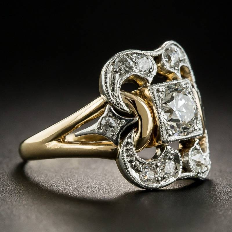 Anillo vintage de oro con circonitas