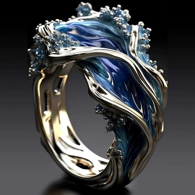 Anillo dorado vintage ondulado con forma de océano