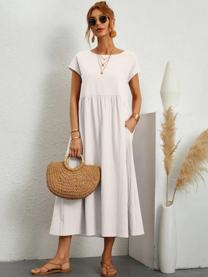 Ruby™ | Vestido elegante y esencial de algodón y lino