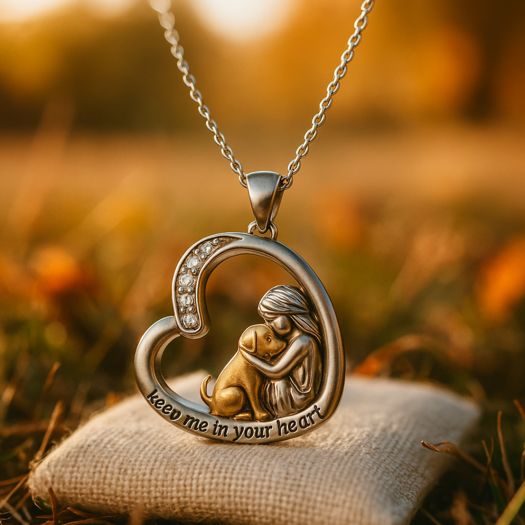 Collar de corazón de plata con perro y circonitas - Laura Jewelry