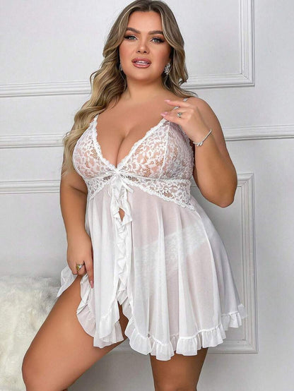 Ruby™ | Vestido babydoll de encaje transparente 