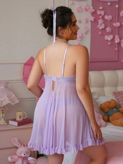 Ruby™ | Vestido babydoll de encaje transparente 