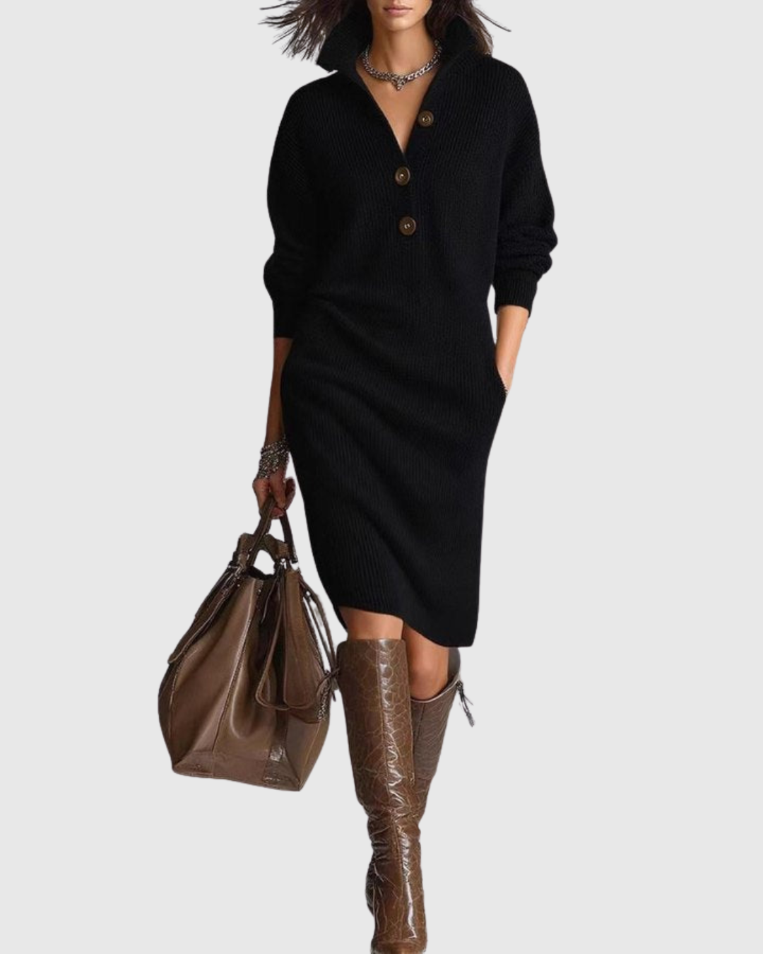 Ariell | Vestido midi de punto de invierno de pura lana