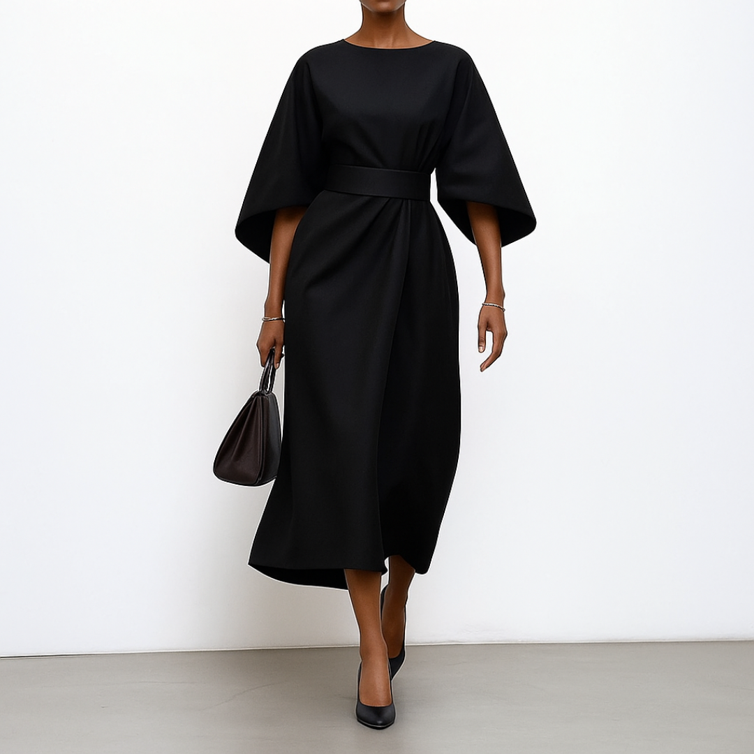 Edra | Vestido largo con mangas murciélago y tacto satinado 