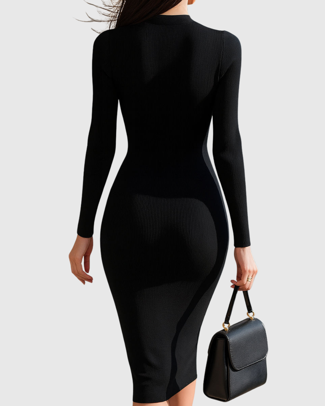 Ewine | Vestido midi de punto acanalado con cremallera frontal