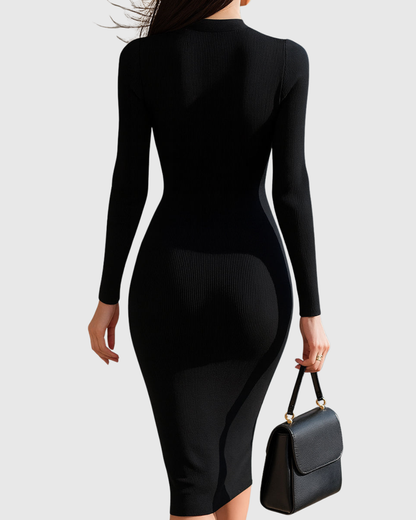 Ewine | Vestido midi de punto acanalado con cremallera frontal