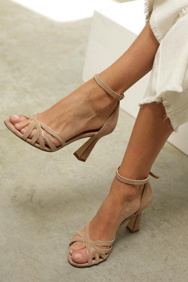 Elviera™ | Sandalias de patchwork con punta redonda y tacón fino
