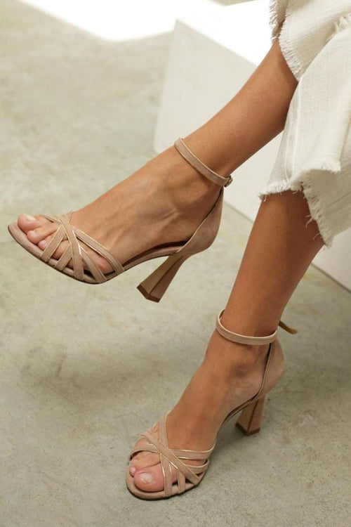 Elviera™ | Sandalias de patchwork con punta redonda y tacón fino