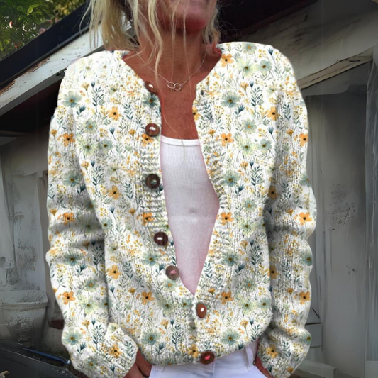 Elara™ - Cárdigan de punto con botones de flores silvestres 