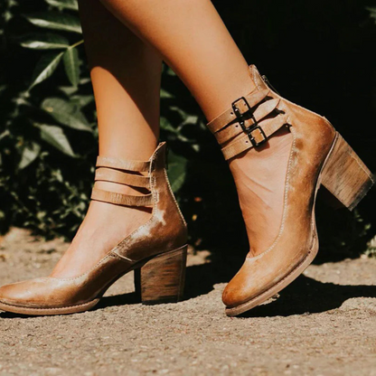 Sophia™ | Tacón de bloque de piel vintage