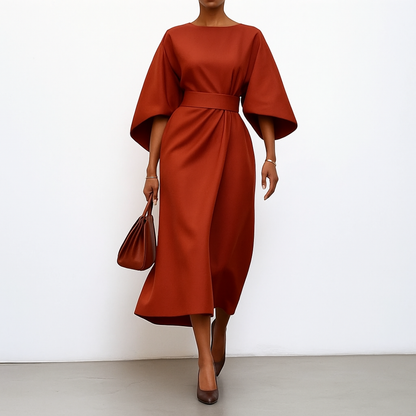 Edra | Vestido largo con mangas murciélago y tacto satinado 