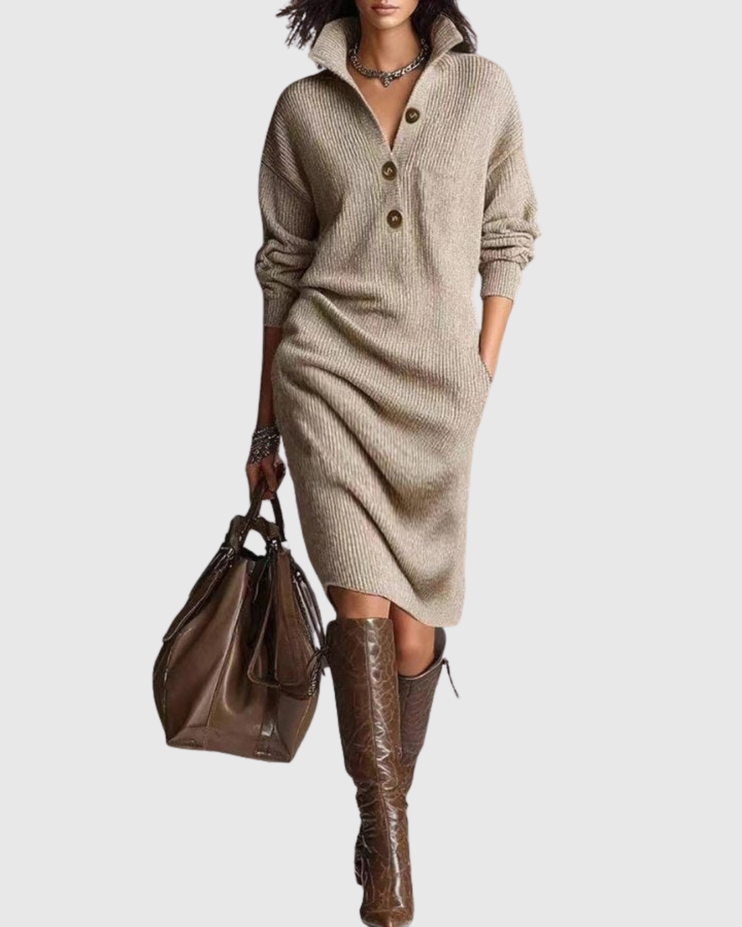 Ariell | Vestido midi de punto de invierno de pura lana