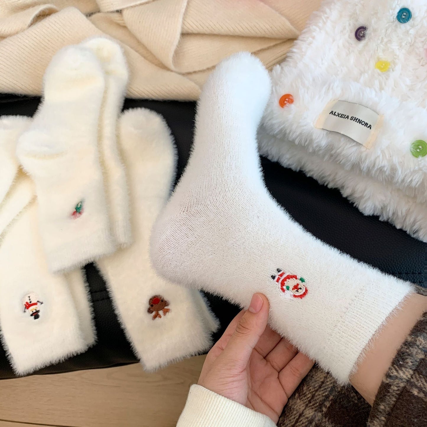 Peludo navideño, paquete de 5, blanco