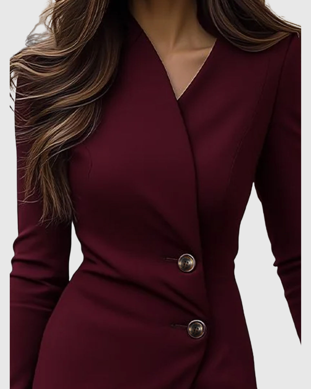 Lune | Vestido midi cruzado con botones en color burdeos