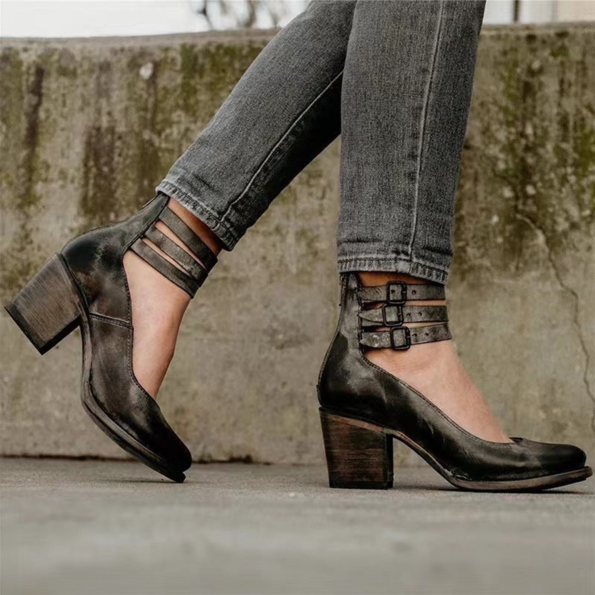 Sophia™ | Tacón de bloque de piel vintage