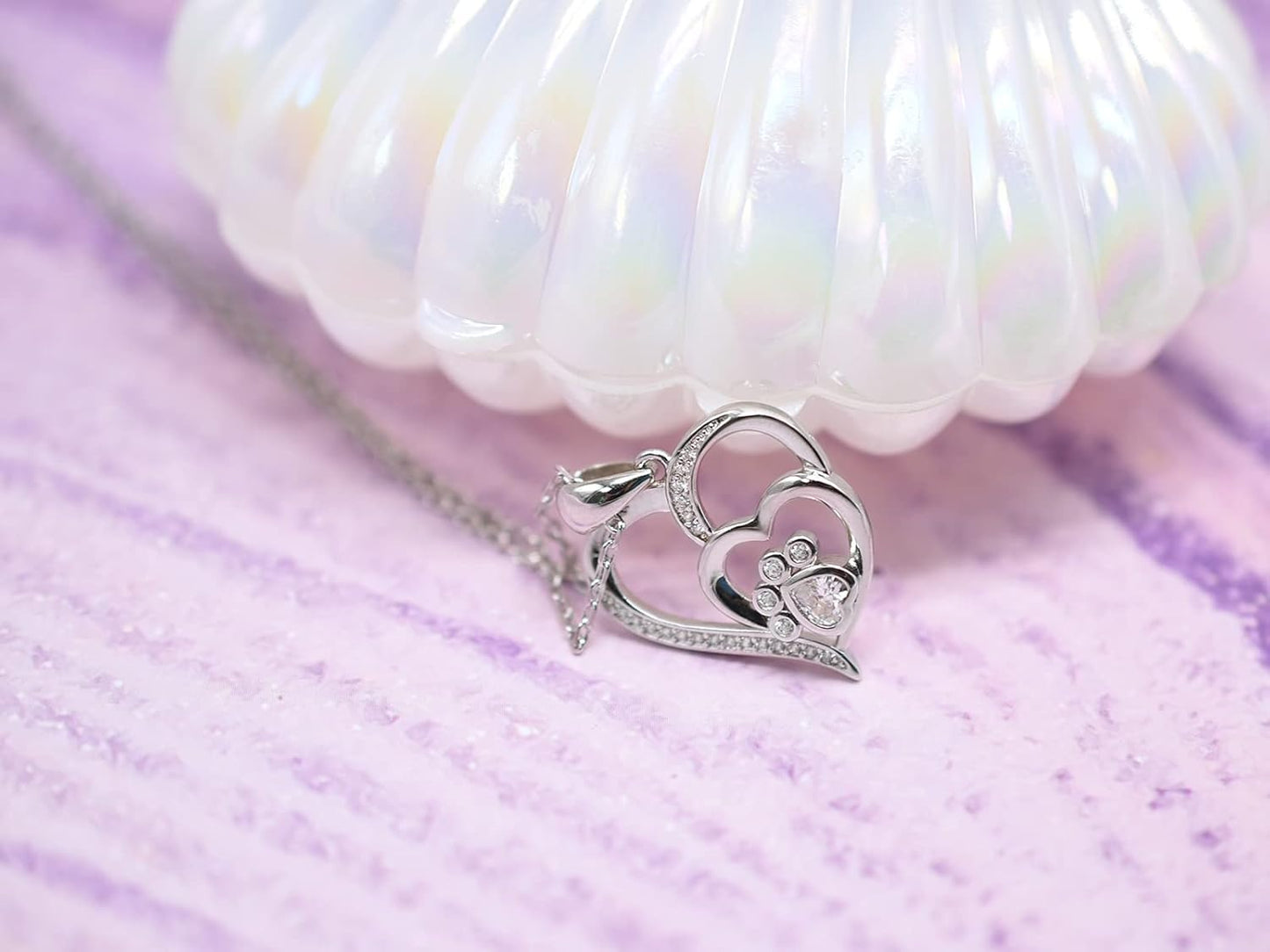Collar de Plata de Ley con Pata y Corazón con Circonitas