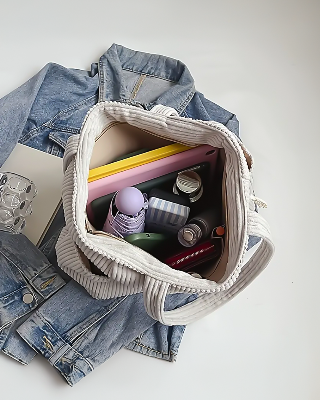 Trina – Bolso tote acanalado con detalle de cordón