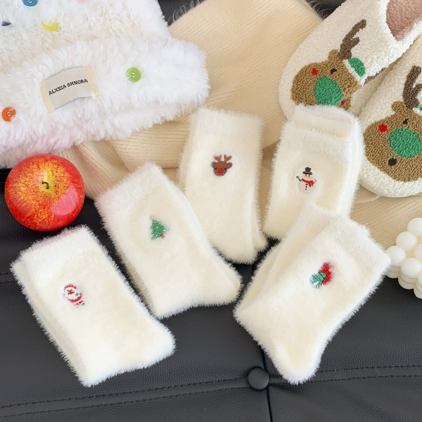Peludo navideño, paquete de 5, blanco