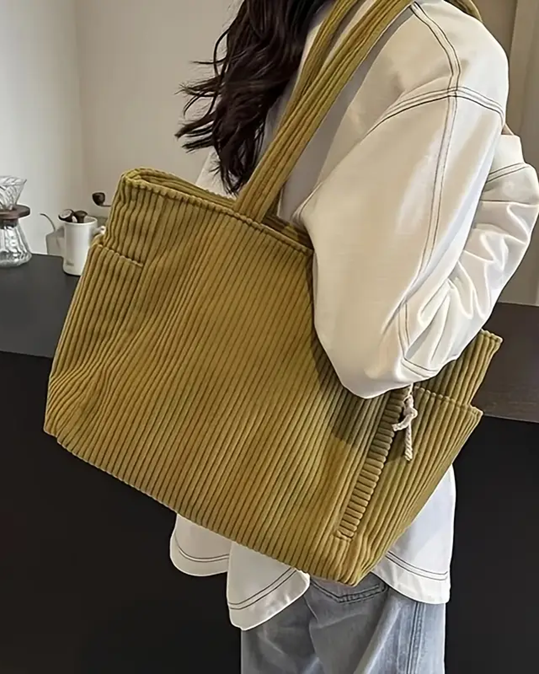 Trina – Bolso tote acanalado con detalle de cordón