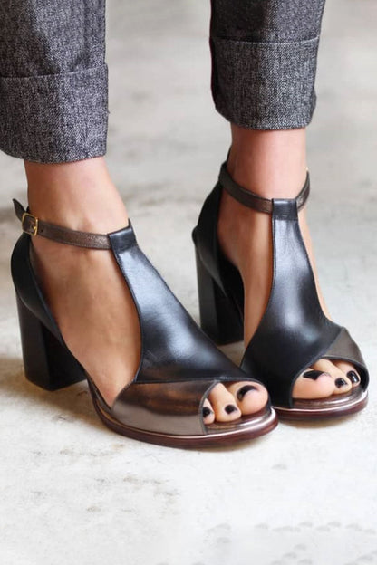 Nadaria | Tacones peep toe con patchwork negro
