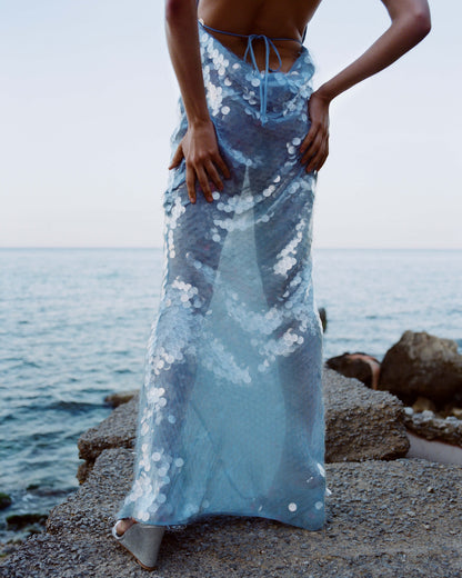 Naline™ | Vestido largo con cuello halter y lentejuelas 