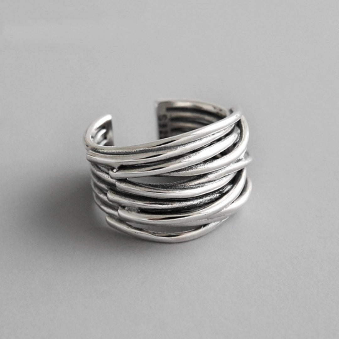 Anillo de plata en capas ajustable 