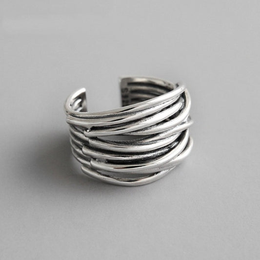 Anillo de plata en capas ajustable 