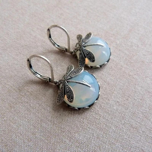 Pendientes de libélula de plata 925 con cristal blanco 