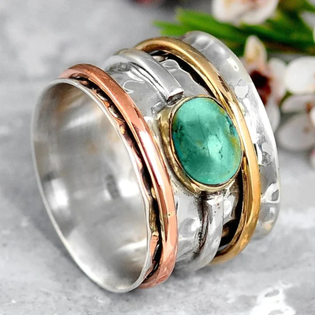 Anillo vintage de oro y plata con turquesa