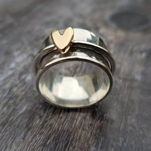 Anillo de corazón vintage en oro y plata 