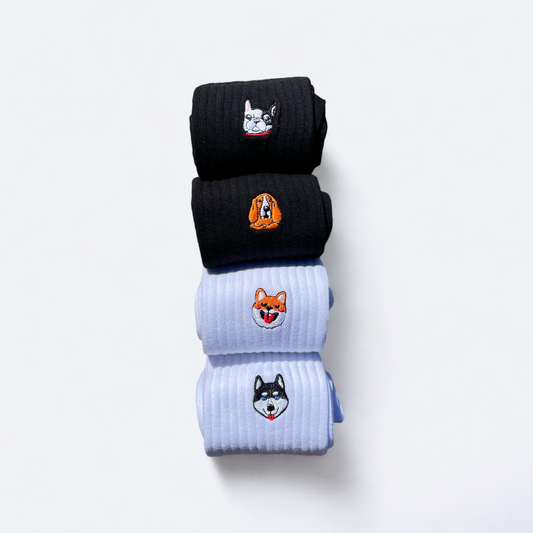 Dogs Crew - Paquete de 4, blanco y negro