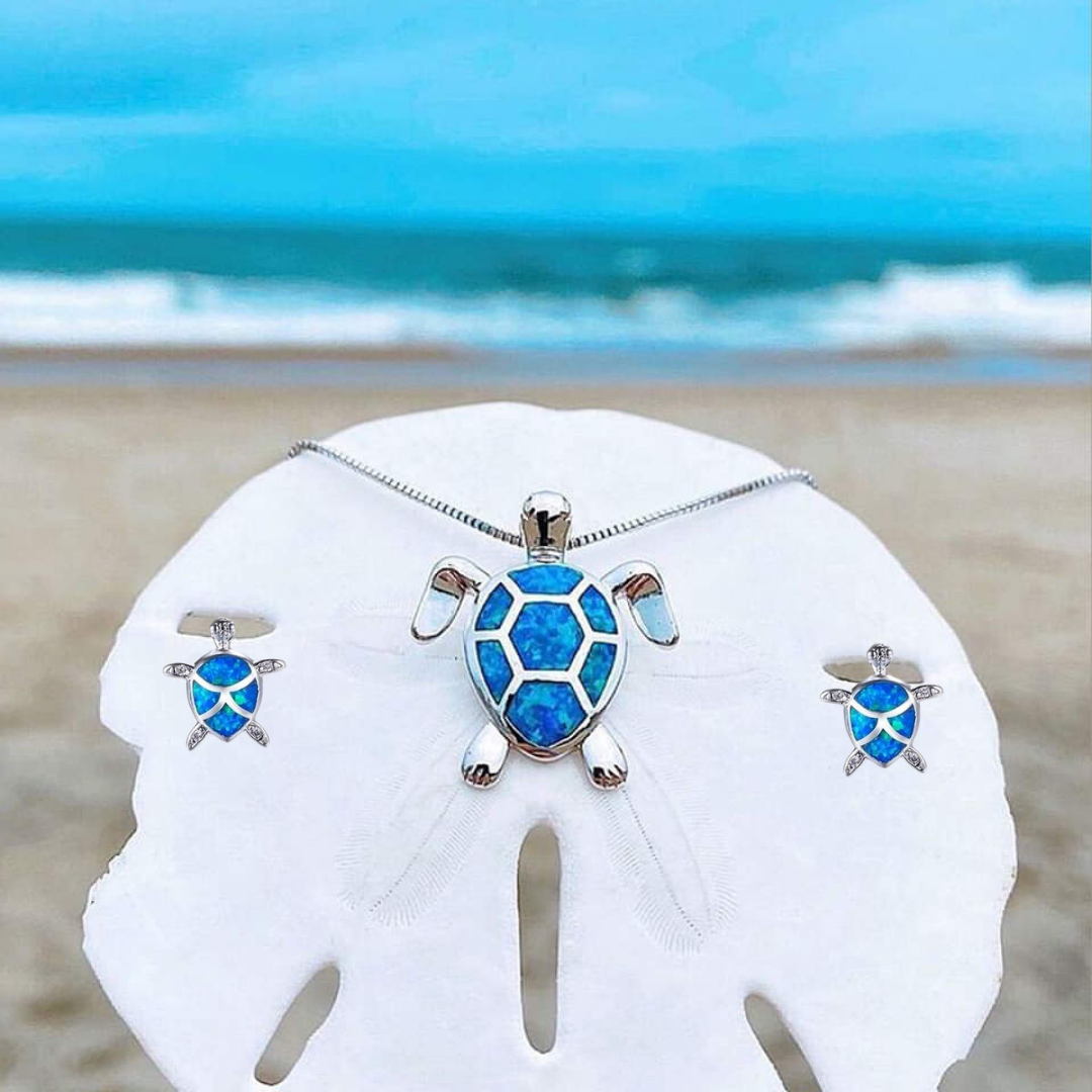 Conjunto de joyas de tortuga marina de ópalo 