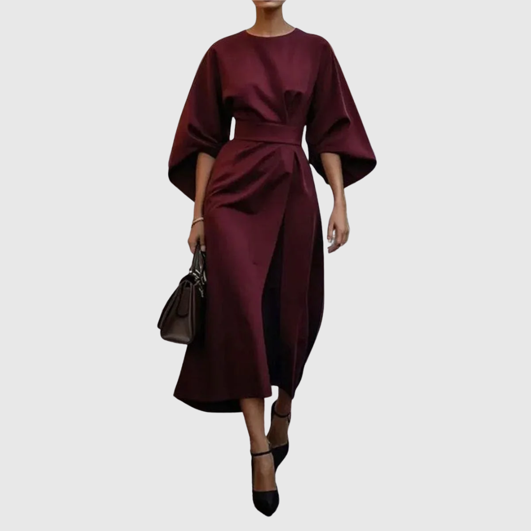 Edra | Vestido largo con mangas murciélago y tacto satinado 