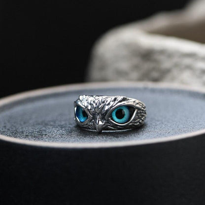 Anillo ajustable Búho de la Buena Suerte en Plata y Ópalo