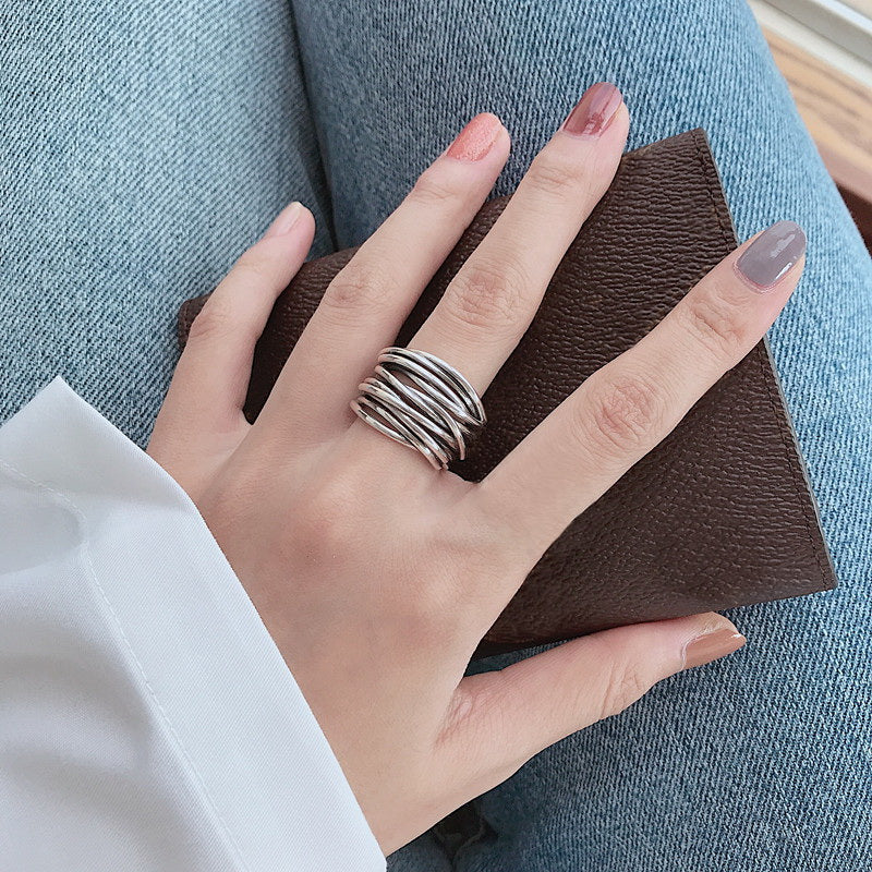 Anillo de plata en capas ajustable 