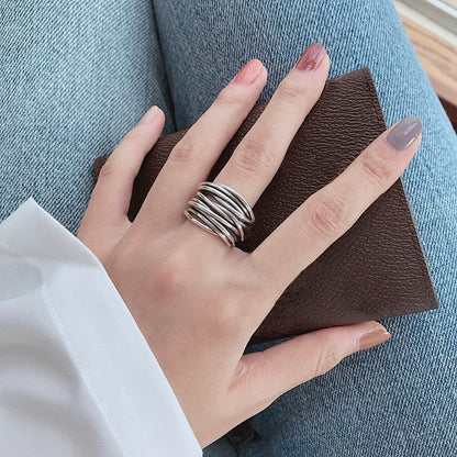 Anillo de plata en capas ajustable 