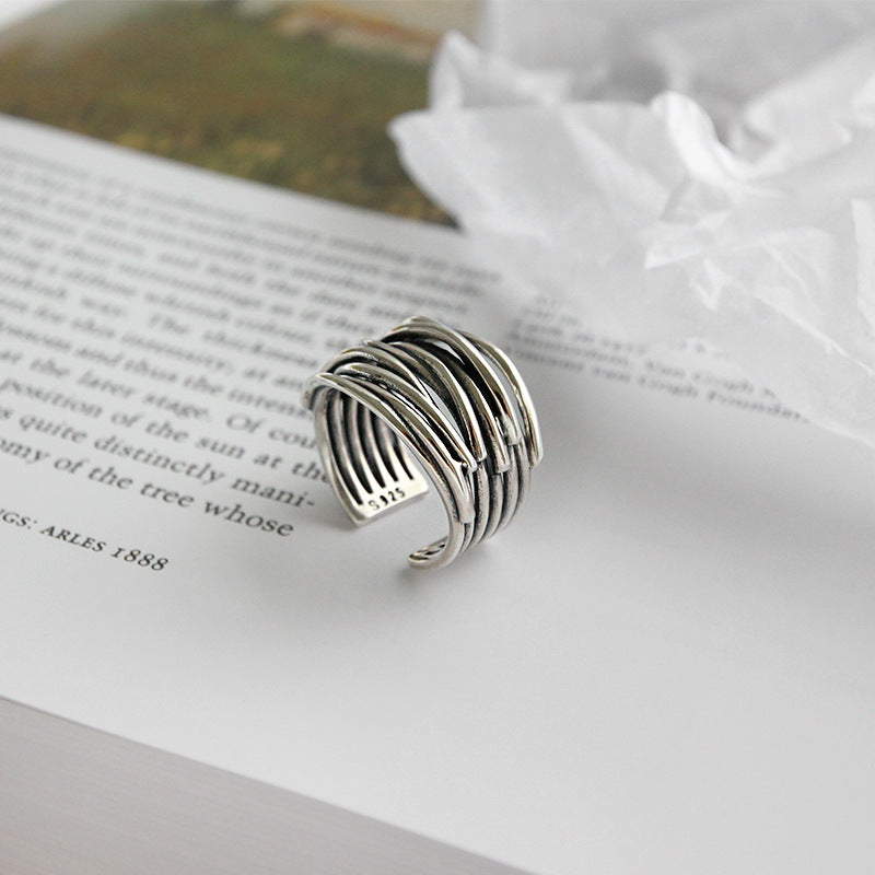 Anillo de plata en capas ajustable 