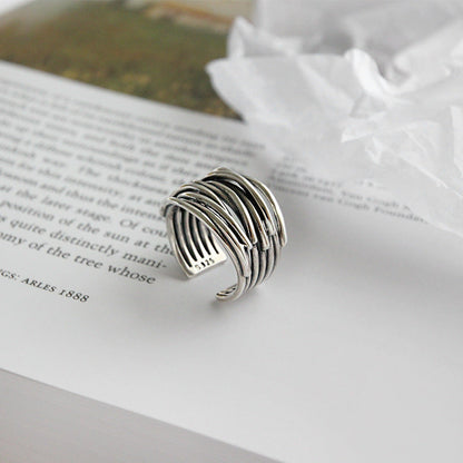 Anillo de plata en capas ajustable 
