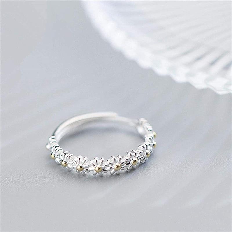 Anillo de plata ajustable con margarita 