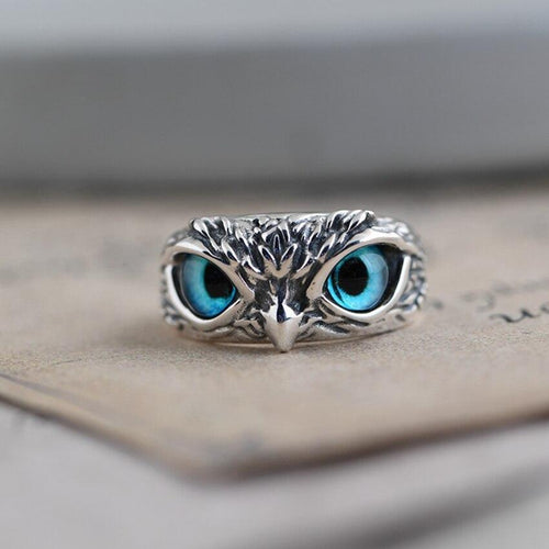 Anillo ajustable Búho de la Buena Suerte en Plata y Ópalo