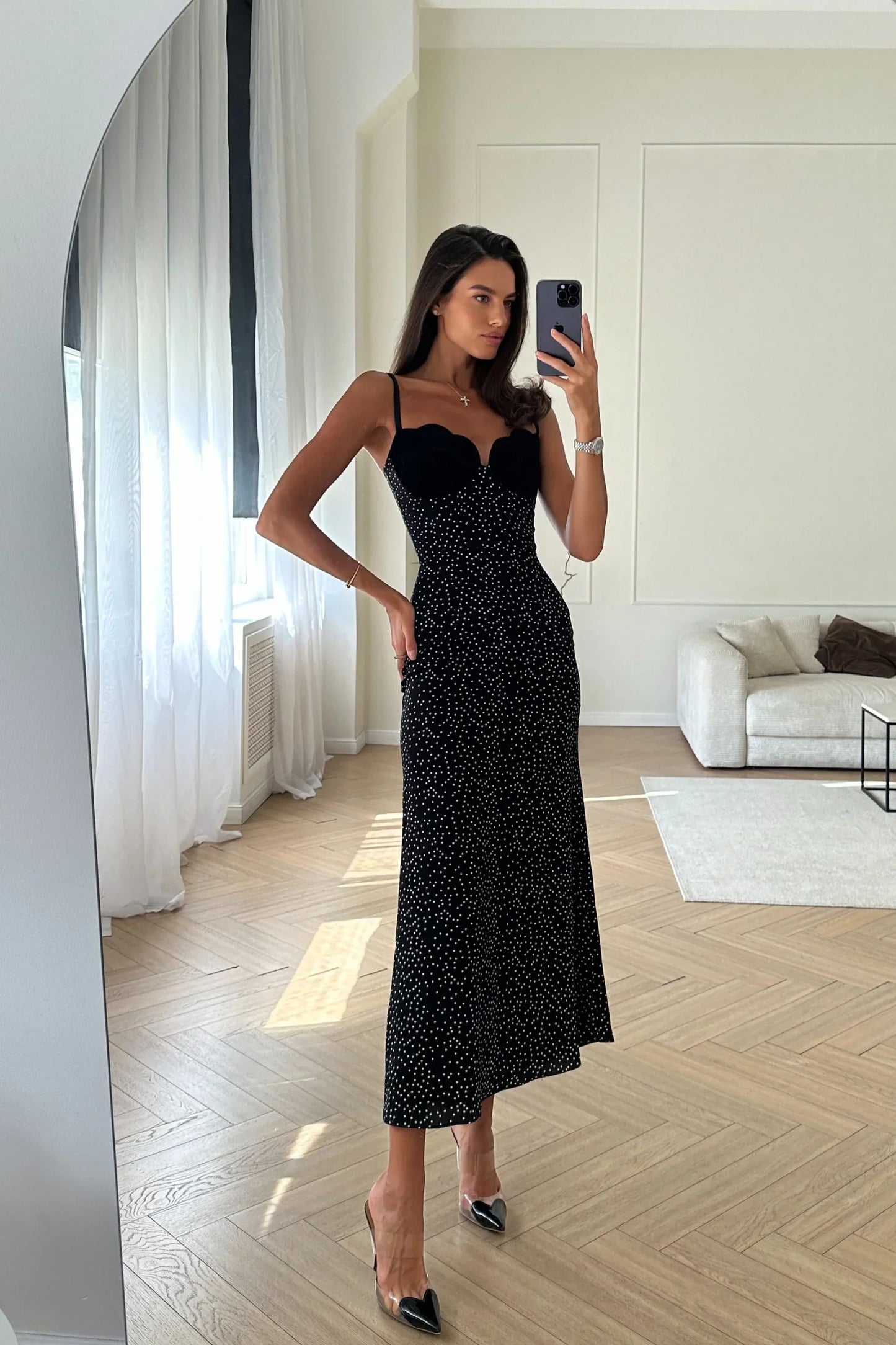 Selina™ | Vestido midi de lunares