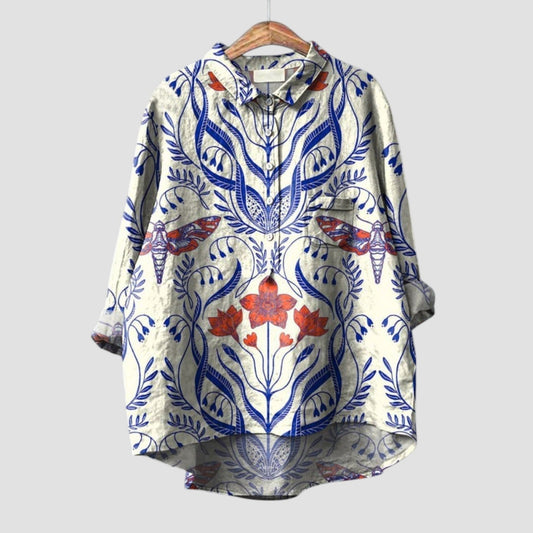 Ivana | Camisa oversize para mujer con estampado botánico y estilo natural 