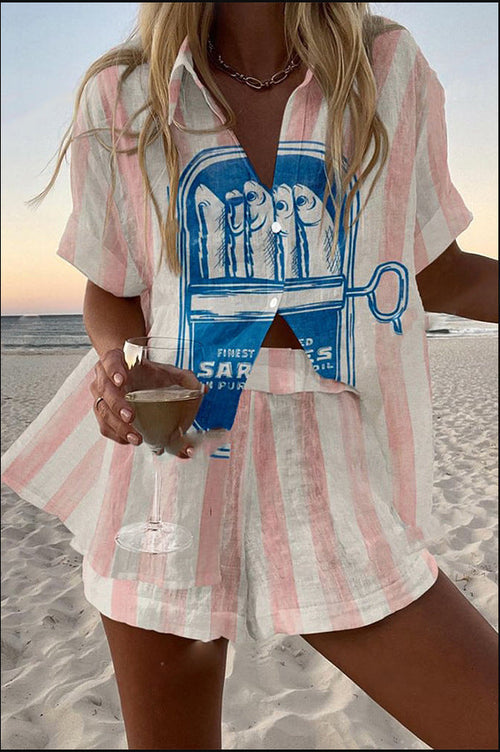 Silava™ | Conjunto de playa corto con estampado de sardinas