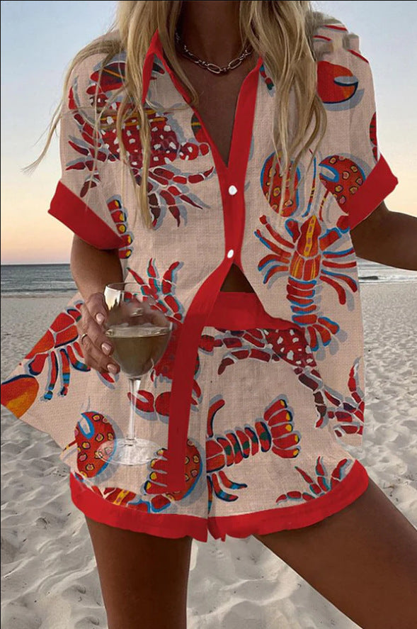 Daphira™ | Conjunto de playa corto con estampado de langostas 