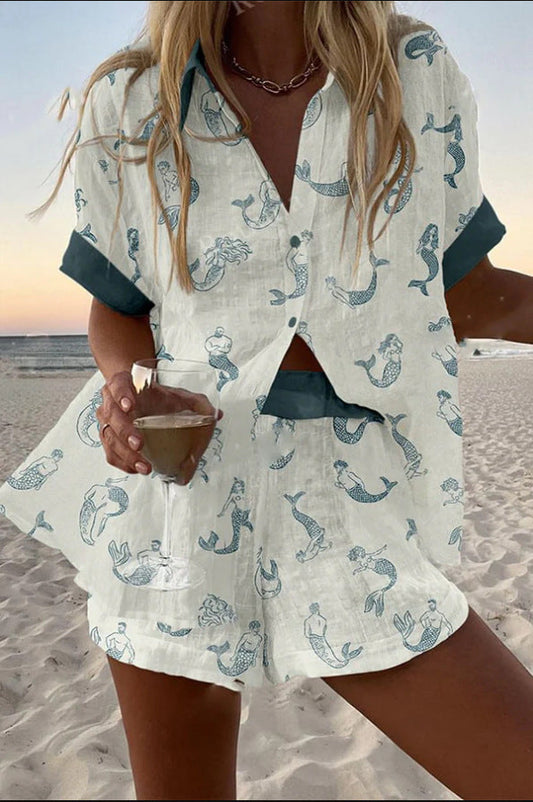 Jalira™ | Conjunto corto de playa con estampado de sirena