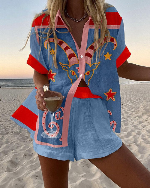 Jorelle™ | Conjunto de playa corto con estampado de cabra 